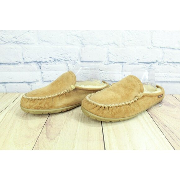LL Bean Brown Suede Wicked Good Shearling Lined Moccasin Slipper Scuffs 9 M - Picture 2 of 9